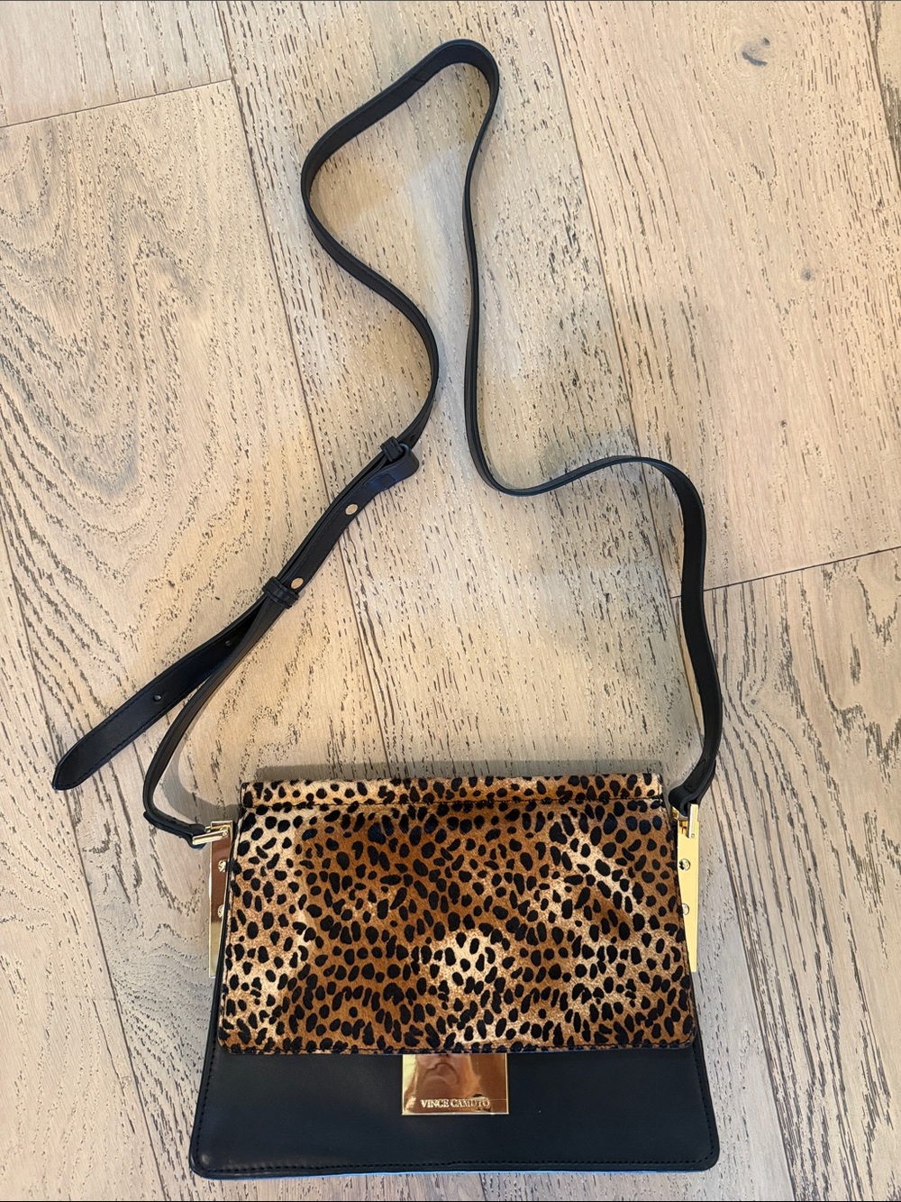 Vince Camuto Leopard-Print Flap Crossbody with Black Body